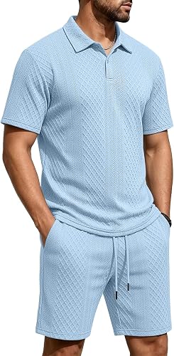 Men's 2 Pieces Outfits Casual Polo Shirt and Shorts Set Collar Athletic Jogging Summer Tracksuit