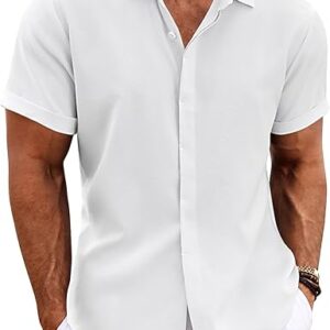 COOFANDY Men's Linen Shirts Short Sleeve Casual Shirts Button Down Shirt for Men Beach Summer Wedding Shirt
