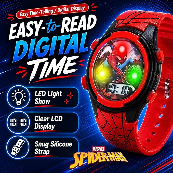 Marvel Spider-Man Kids Watches – Digital Display, Interactive Features, Adjustable Strap, Vibrant Spider-Man Graphics, Durable for Active Kids - Image 2