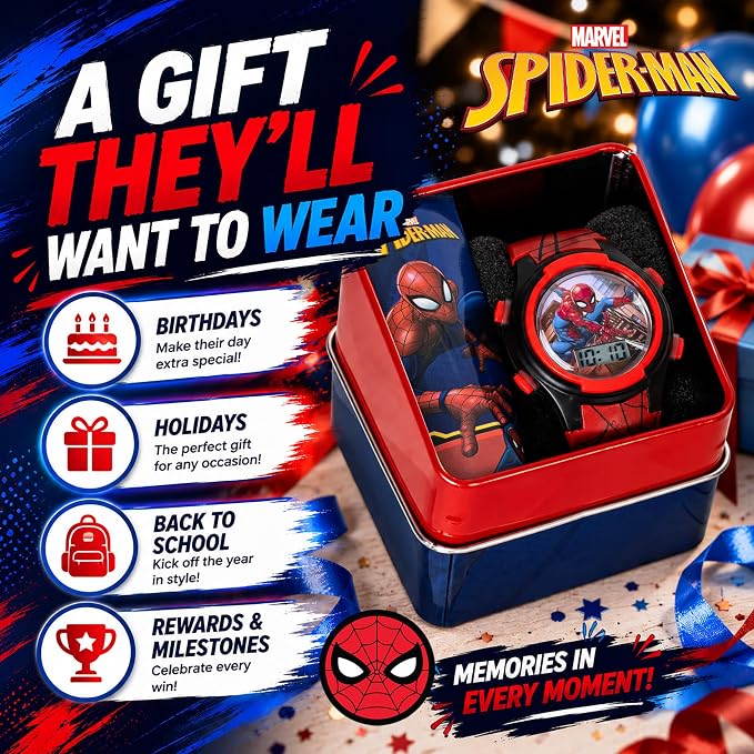 Marvel Spider-Man Kids Watches – Digital Display, Interactive Features, Adjustable Strap, Vibrant Spider-Man Graphics, Durable for Active Kids - Image 4