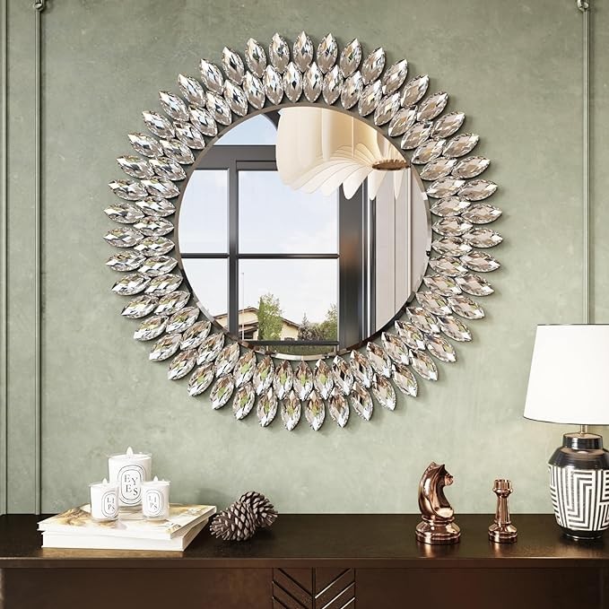 Fobule 24"x36" Mirror for Wall, Scalloped Corners Rectangle Decorative Mirror, Metal Beaded Frame Accent Wall Decor for Bathroom, Entryway, Mantel, Antique Gold
